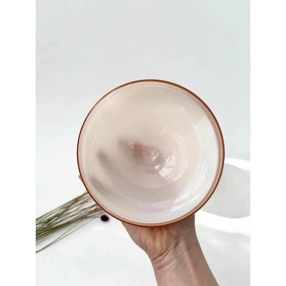 Vintage MCM Empoli Dusty Rose Pink Lidded Wide Glass Jar / Compote Dish - Picture 3 of 10